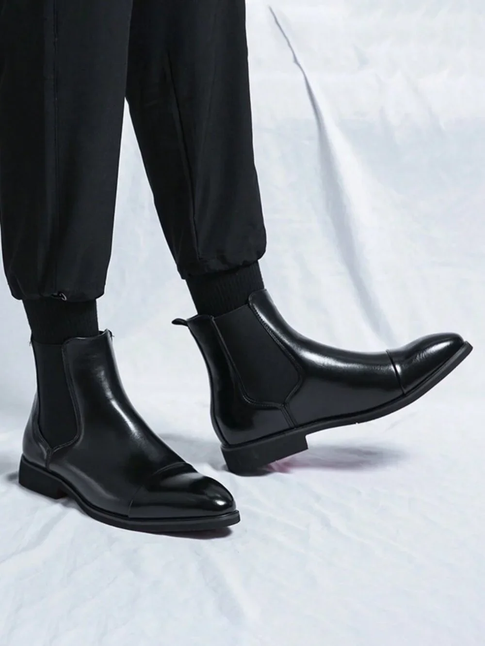 Black Casual Men's Round Toe Mid-Calf Handmade Work Style Loafers Shoes